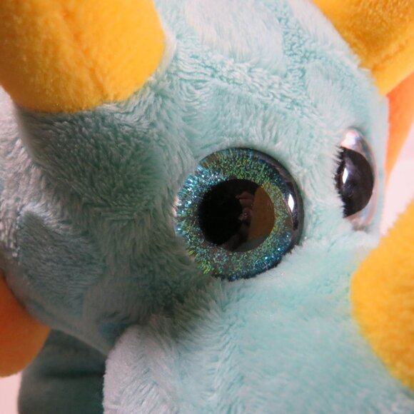 hug fun teal triceratops dinosaur plush with big sparkly eyes 11" tall - Picture 3 of 13